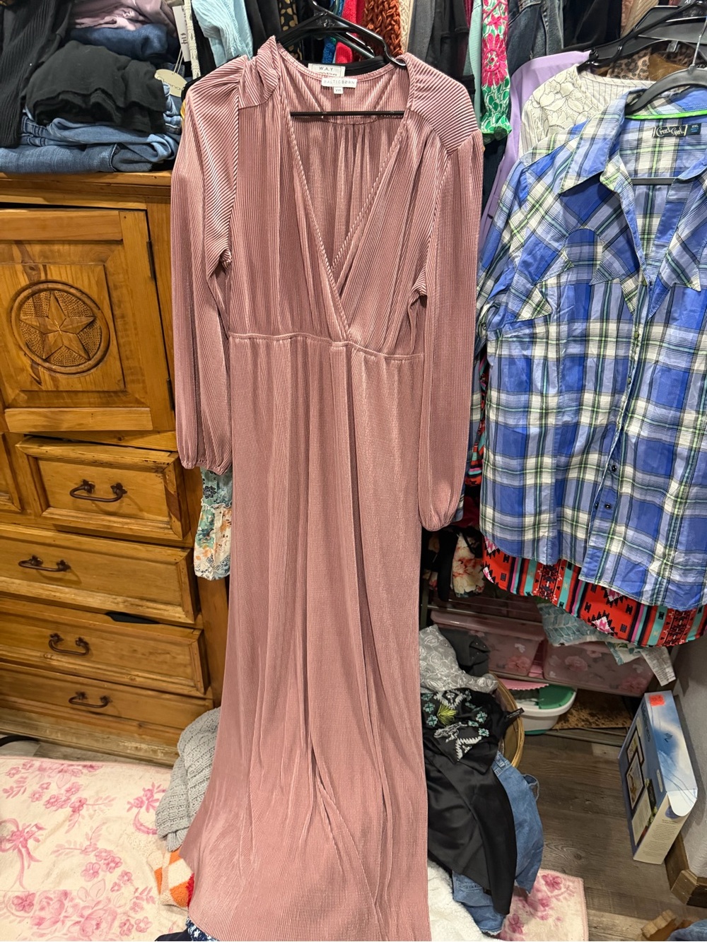 Women's Blush Pink Long Sleeve Maxi Dress - Unbranded